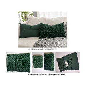 FRONTGATE Rumi Velvet Pillow Sham (2PC) Green 20x26 Quilted Embroidered Holidays